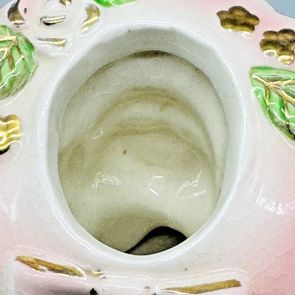 Lady Head Vase Pink Gold Eyelashes Highlights Jewelry Hat 1950s 3 inch - Picture 6 of 8